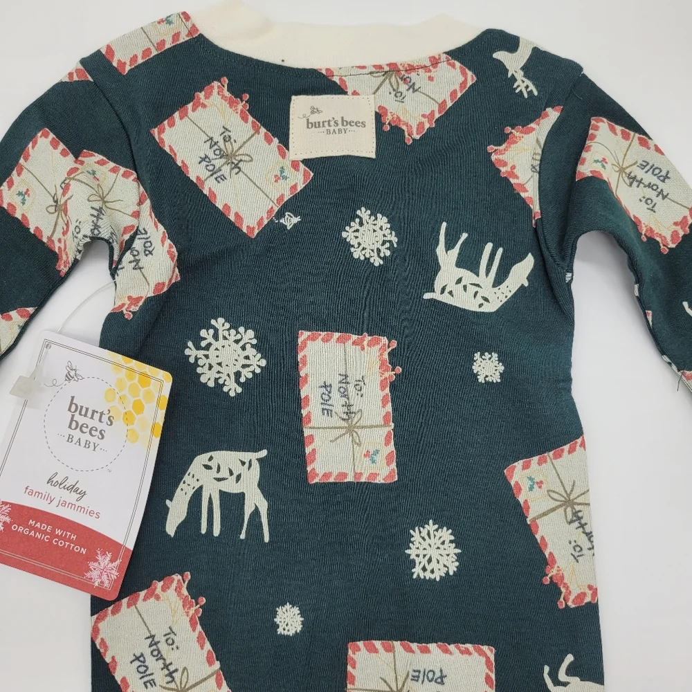 Burt's Bees Baby Footie Sleeper Dark Green White Letters To Santa 3-6mo NEW